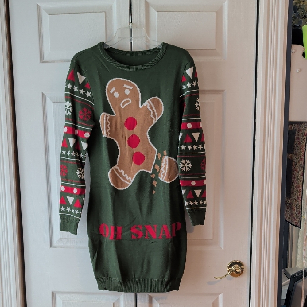 Green Gingerbread Christmas Sweater Dress